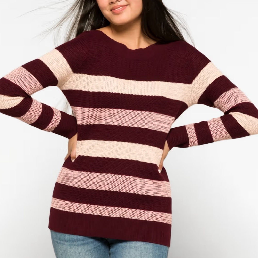 Market & Spruce - Tawnee Cotton Blend Waffle Stitch Sweater. Size XXL Burgundy
